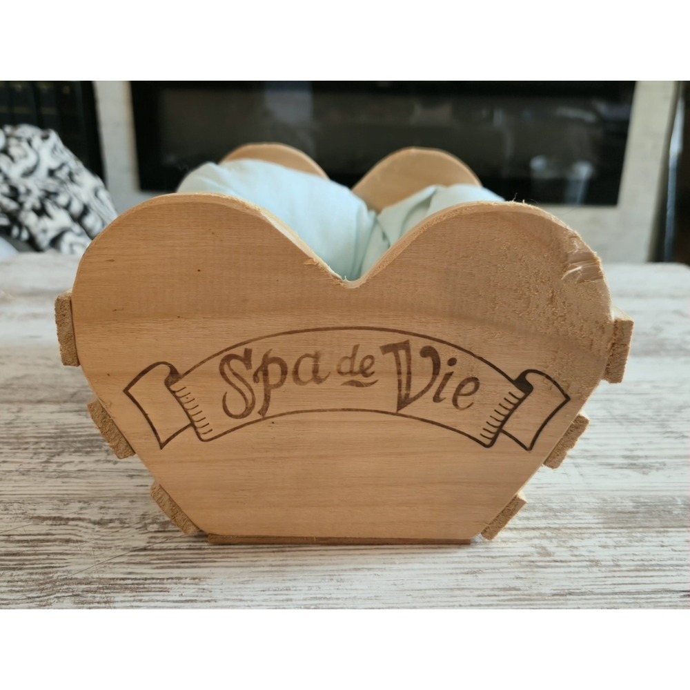 Spa de Vie Heart Shaped Wooden Spa Gift Crate Box Blue Fabric Liner